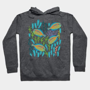 TROPICAL ZONE Coral Reef Fish Undersea Ocean Sea Creatures in Bright Colours on Light Aqua - UnBlink Studio by Jackie Tahara Hoodie